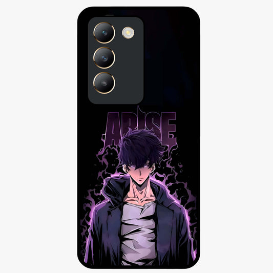 Shadow Monarch Awakening Glass Case showing flat back view with powerful dark monarch themed artwork and glossy glass finish.