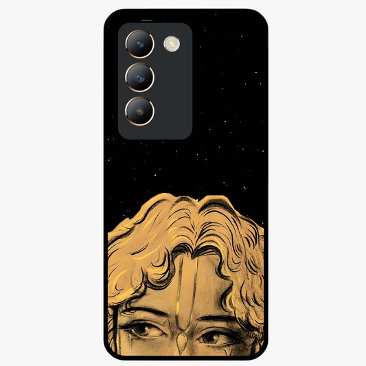 Shri Krishna Art Glass Case showing flat back view with devotional Krishna artwork and glossy glass finish.