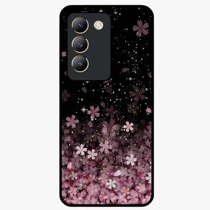 Small Starry Flowers Glass Case showing flat back view with delicate starry floral artwork and glossy glass finish.