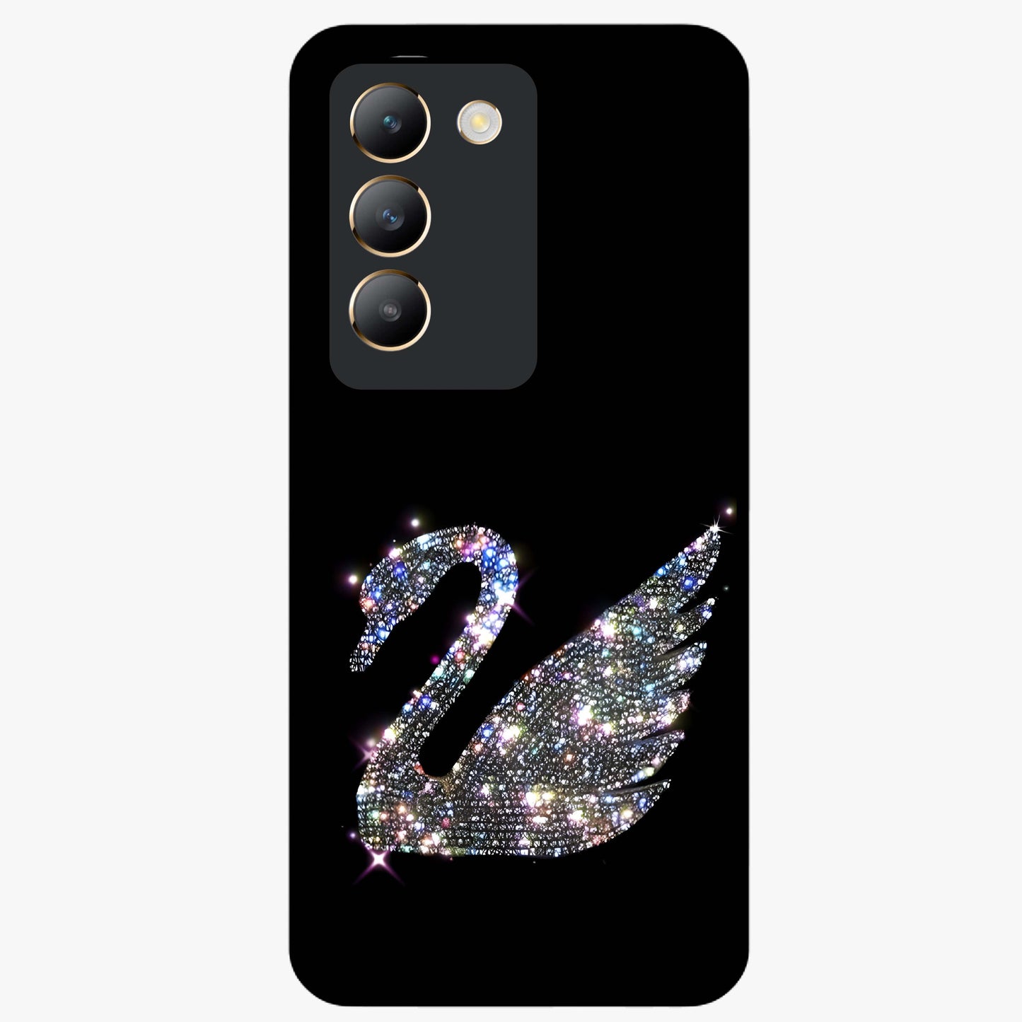 Starlit Swan Grace Glass Case showing flat back view with graceful swan artwork under starry sky and glossy glass finish.