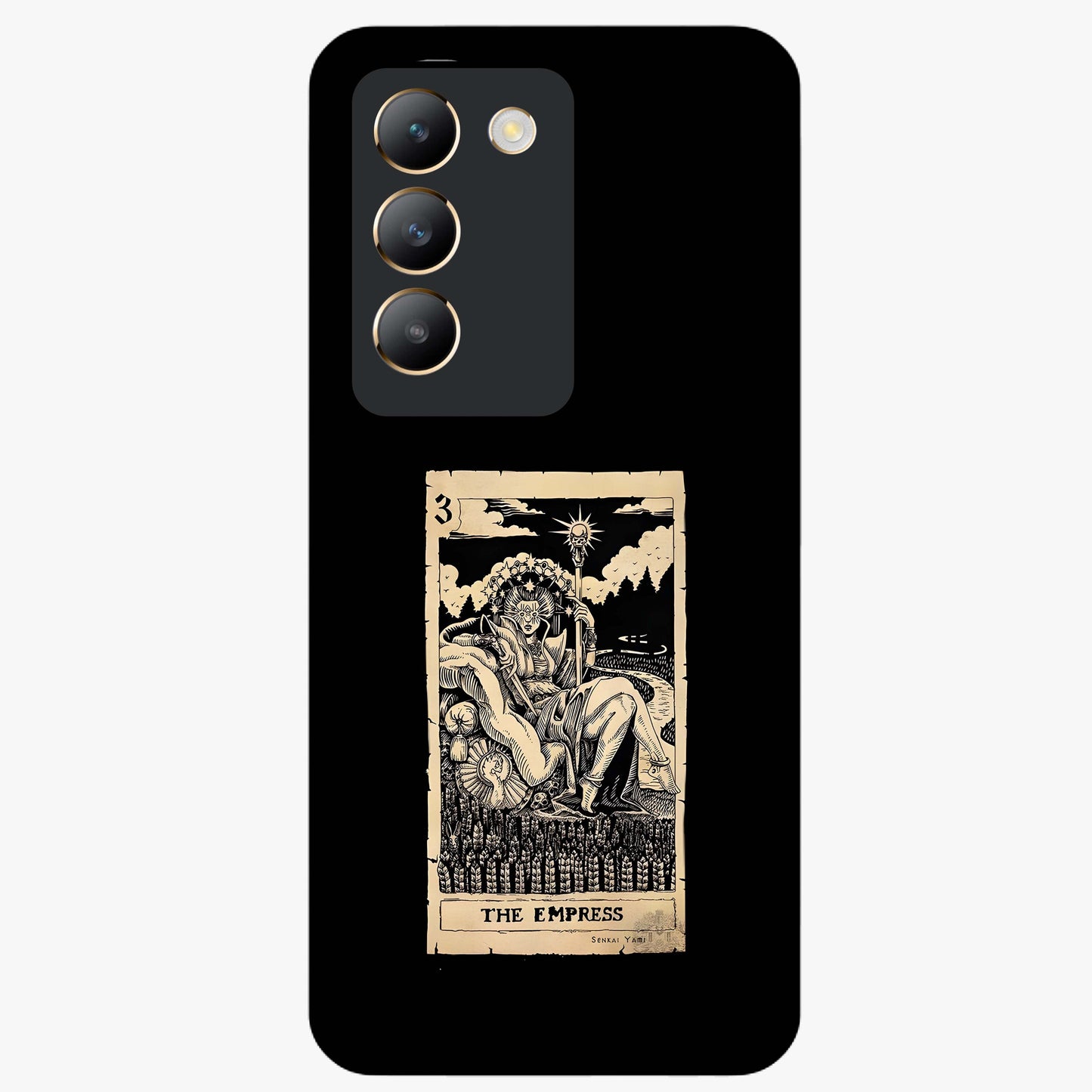 The Empress Glass Case showing flat back view with regal feminine artwork and glossy glass finish.