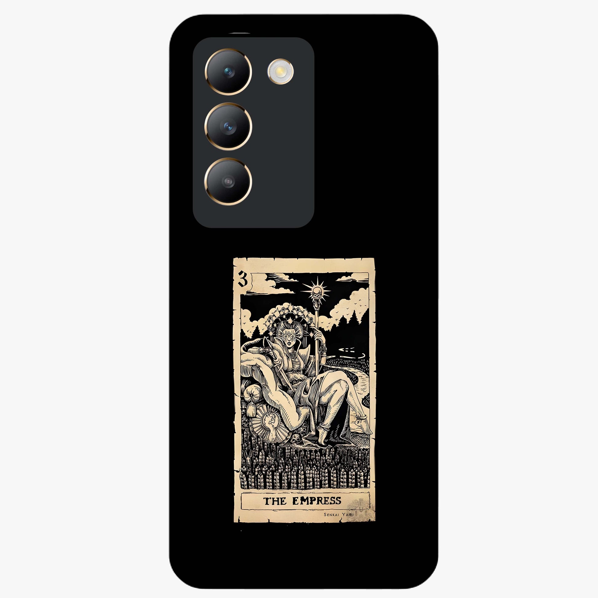 The Empress Glass Case showing flat back view with regal feminine artwork and glossy glass finish.