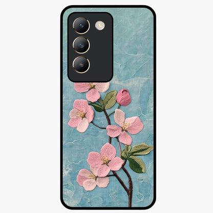 Threaded Blossom Breeze Glass Case showing flat back view with delicate blossom artwork and glossy glass finish.