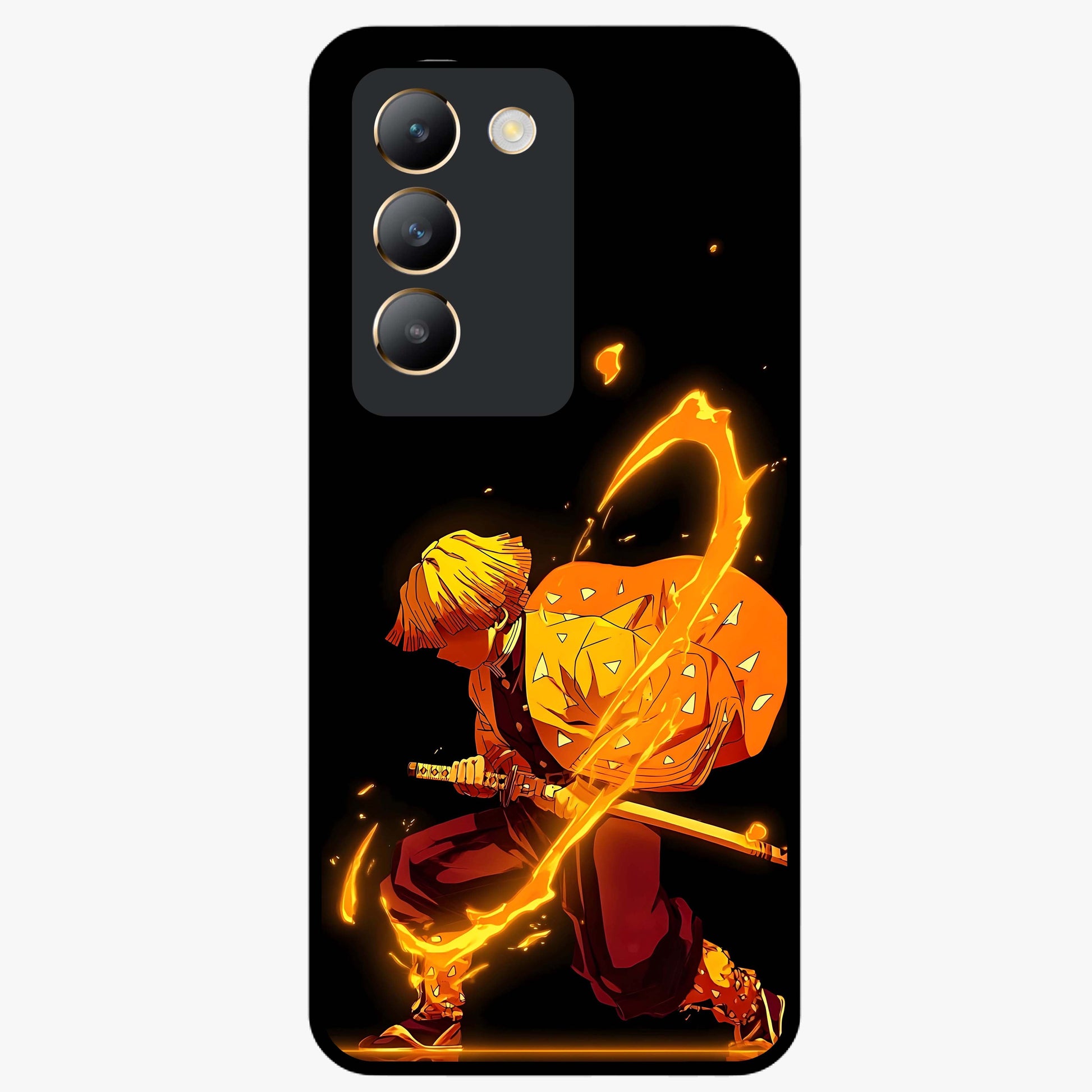 Thunder Flame Execution Glass Case showing flat back view with powerful flame and lightning artwork and glossy glass finish.