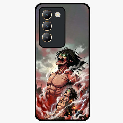 Titan Awakening Fury Glass Case showing flat back view with powerful titan inspired artwork and glossy glass finish.