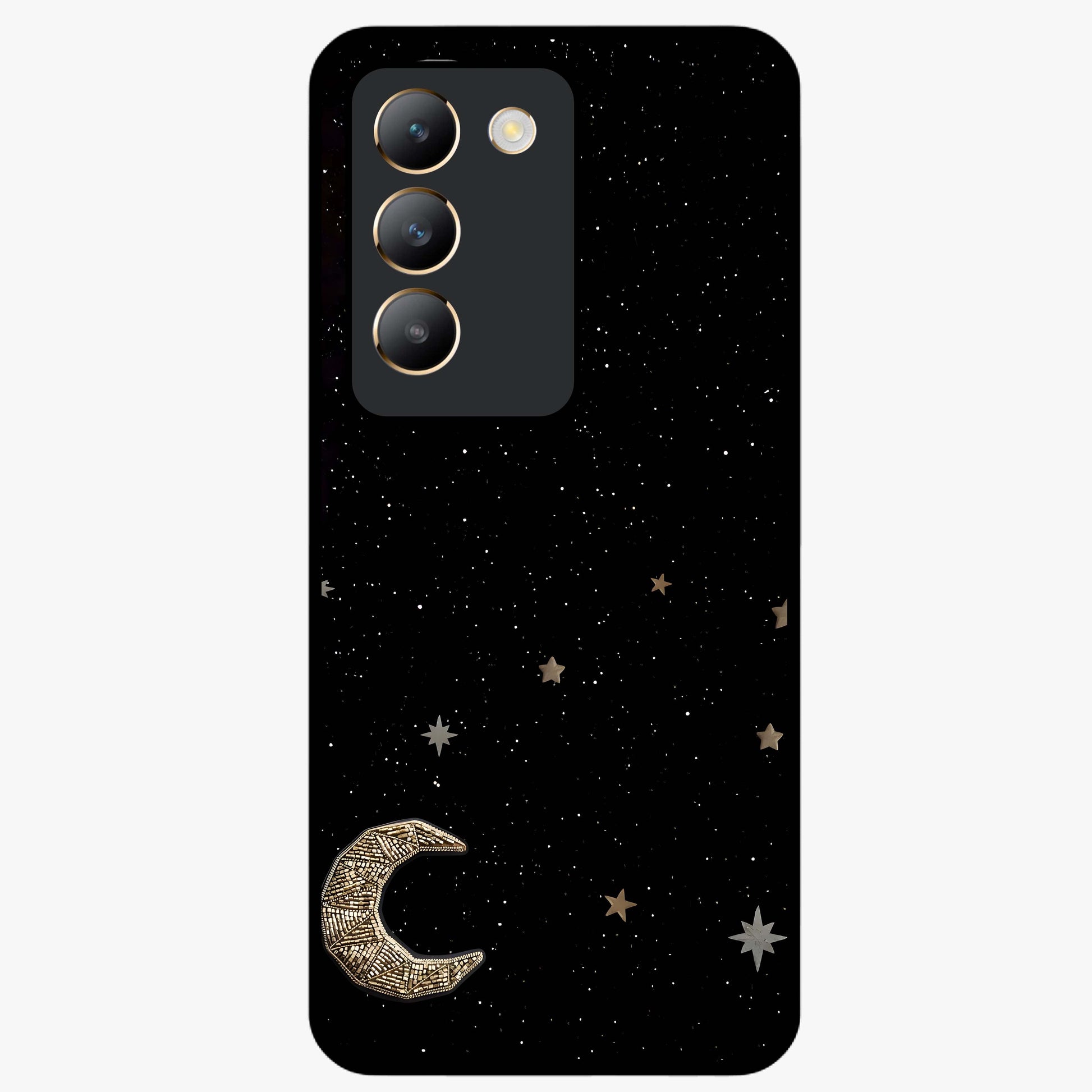 Twinkle Star With Half Moon Glass Case showing flat back view with star and half moon artwork and glossy glass finish.