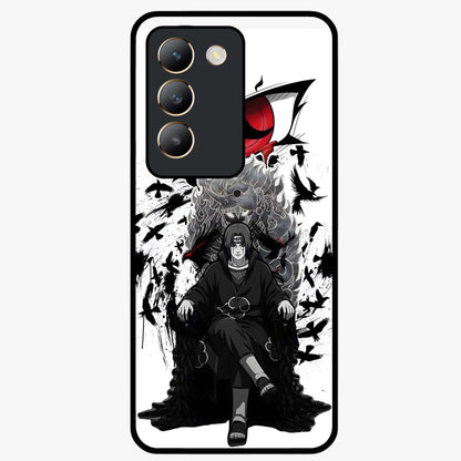 Uchiha Shadow Throne Glass Case showing flat back view with cosmic underwater themed artwork and glossy glass finish.