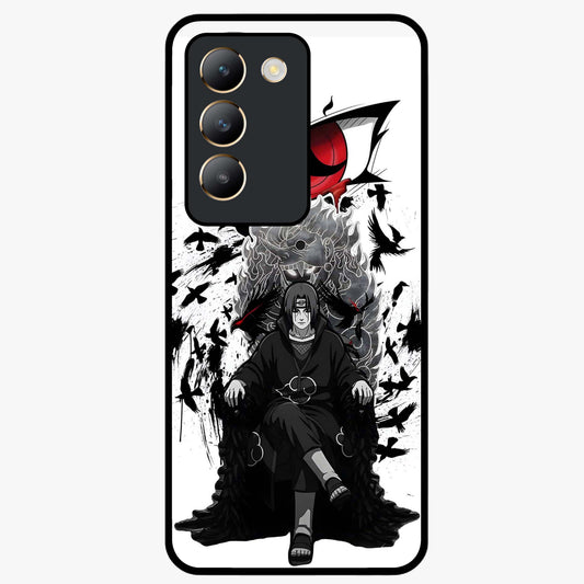 Uchiha Shadow Throne Glass Case showing flat back view with cosmic underwater themed artwork and glossy glass finish.