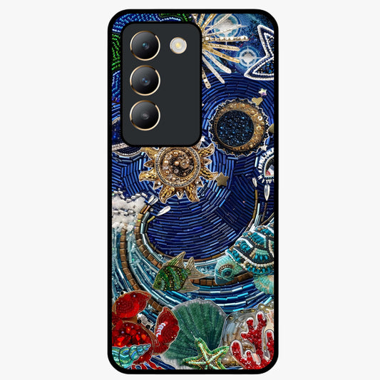 Universe Underwater Spark Glass Case showing flat back view with cosmic underwater themed artwork and glossy glass finish.