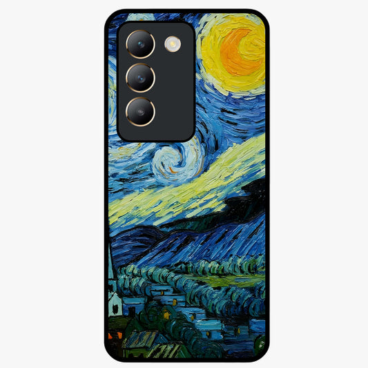 Van Gogh Art Glass Case showing flat back view with classic painterly artwork inspired by Van Gogh style and glossy glass finish.