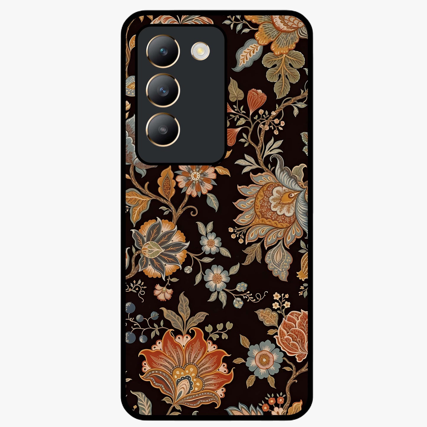 Vintage Floral Dream Glass Case showing flat back view with classic floral artwork and glossy glass finish.