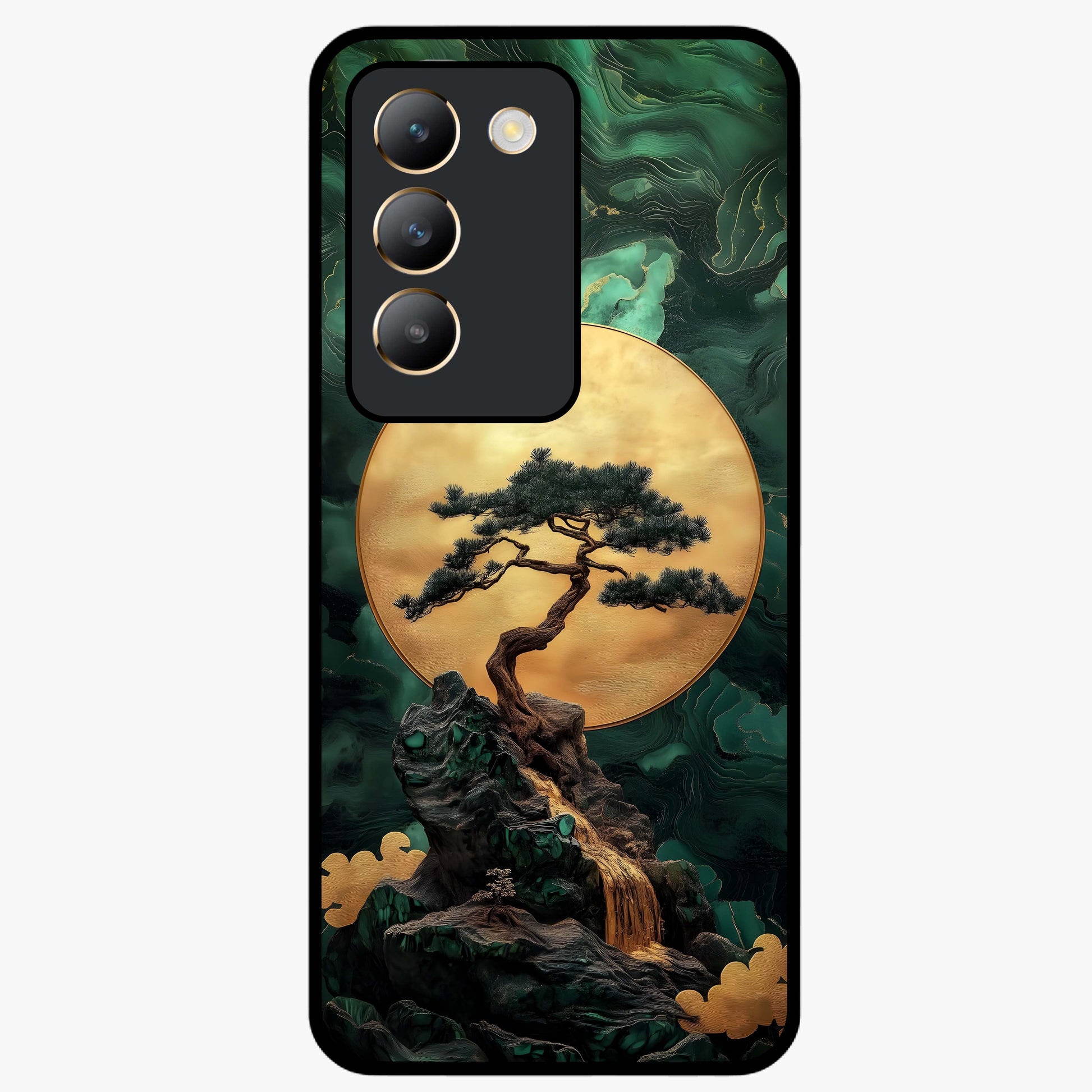 Zen Moon Rise Glass Case showing flat back view with calm moonrise artwork and glossy glass finish.