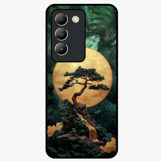 Zen Moon Rise Glass Case showing flat back view with calm moonrise artwork and glossy glass finish.