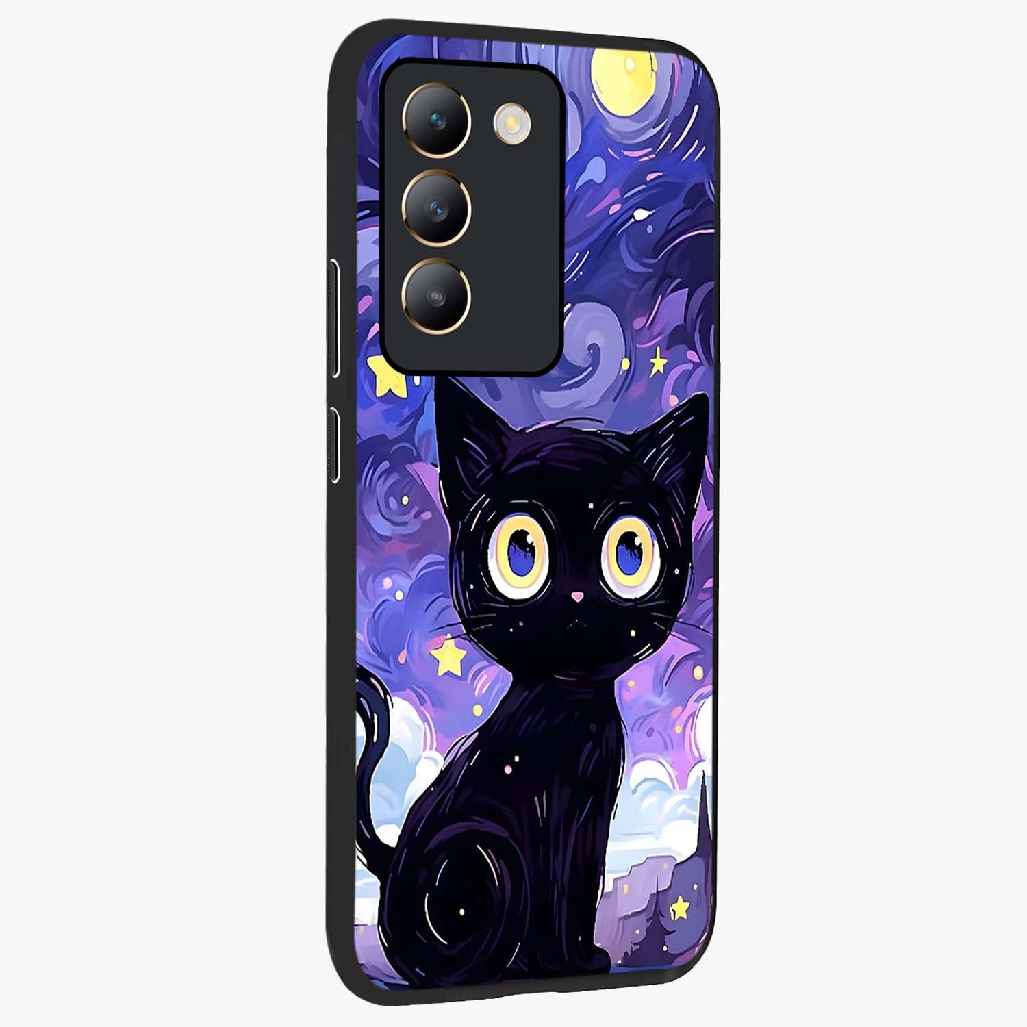 Abstract Cat Art Glass Case upright view showcasing creative feline illustration and aesthetic artistic style.