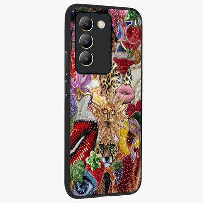 Beaded Fashion Jungle Glass Case upright view showcasing tropical jungle aesthetic with decorative bead elements.