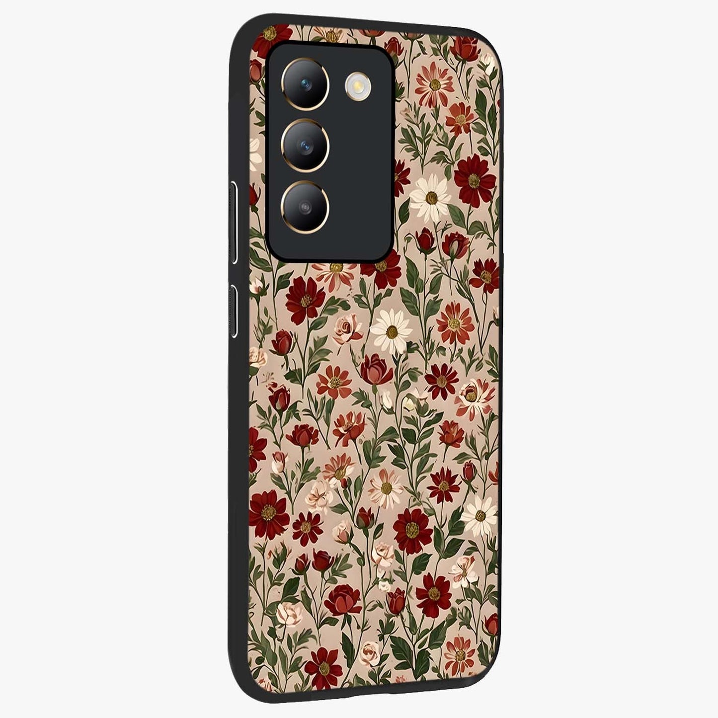 Biege Flower With Leaf Glass Case upright view showcasing delicate beige flower illustration with clean botanical style.