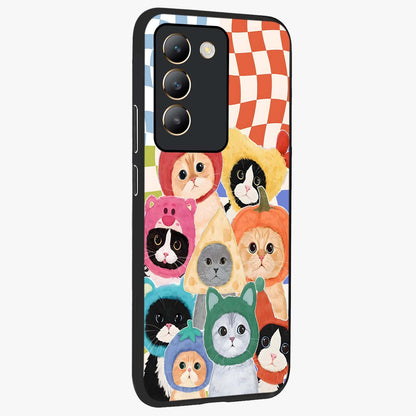 Cats in Fruits Glass Case upright view showcasing charming cat artwork with fun fruity theme.