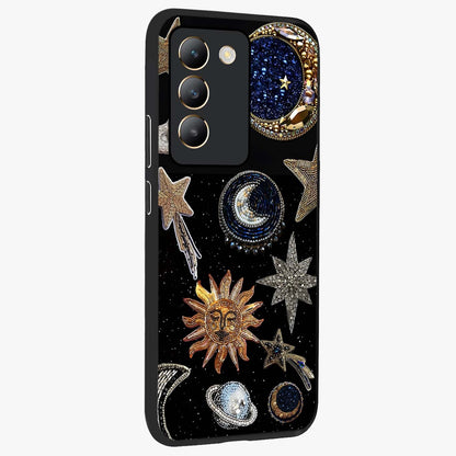 Celestial Gem Constellations Glass Case upright view showcasing cosmic constellation artwork with celestial aesthetic style.