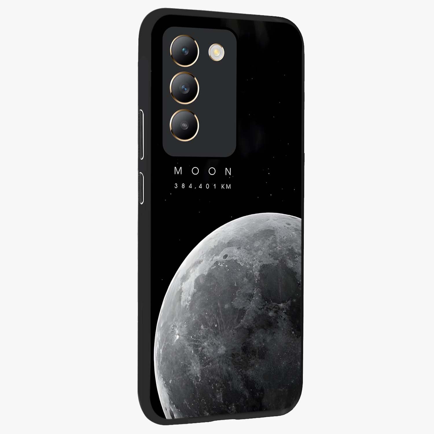 Cosmic Moon Glow Glass Case upright view showcasing luminous moon illustration with dreamy cosmic style.