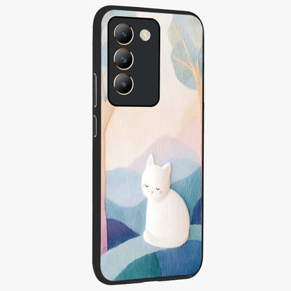 Cotton Dream Cat Glass Case upright view showcasing charming cat artwork with cozy dreamy theme.