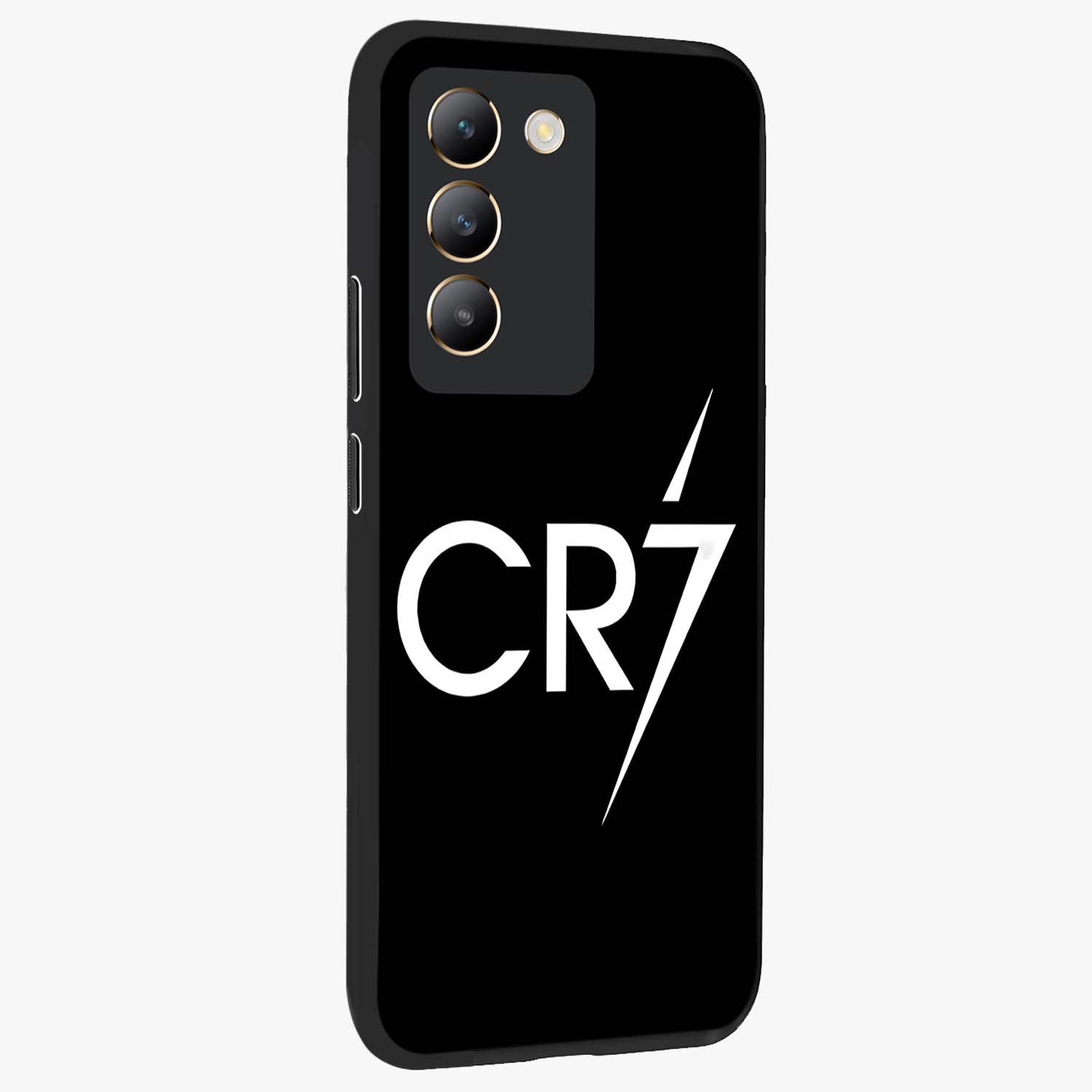 Cr7 Elite Strike Glass Case upright view showcasing energetic football inspired design with modern sports aesthetic.
