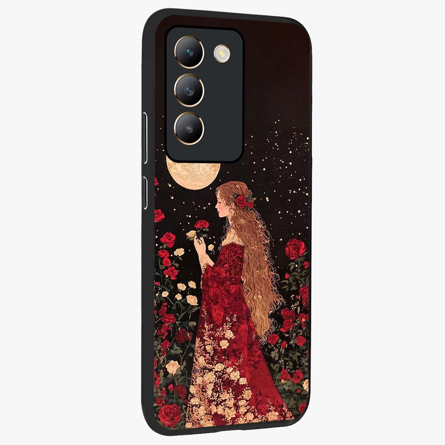 Crimson Dreams Glass Case upright view showcasing dreamy red toned artwork with modern aesthetic style.