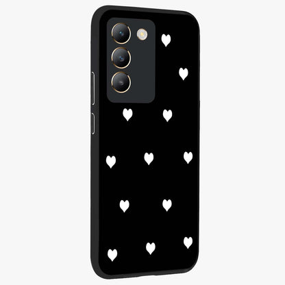 Cute And Simple White Hearts Glass Case upright view showcasing simple white hearts artwork with soft minimal theme.
