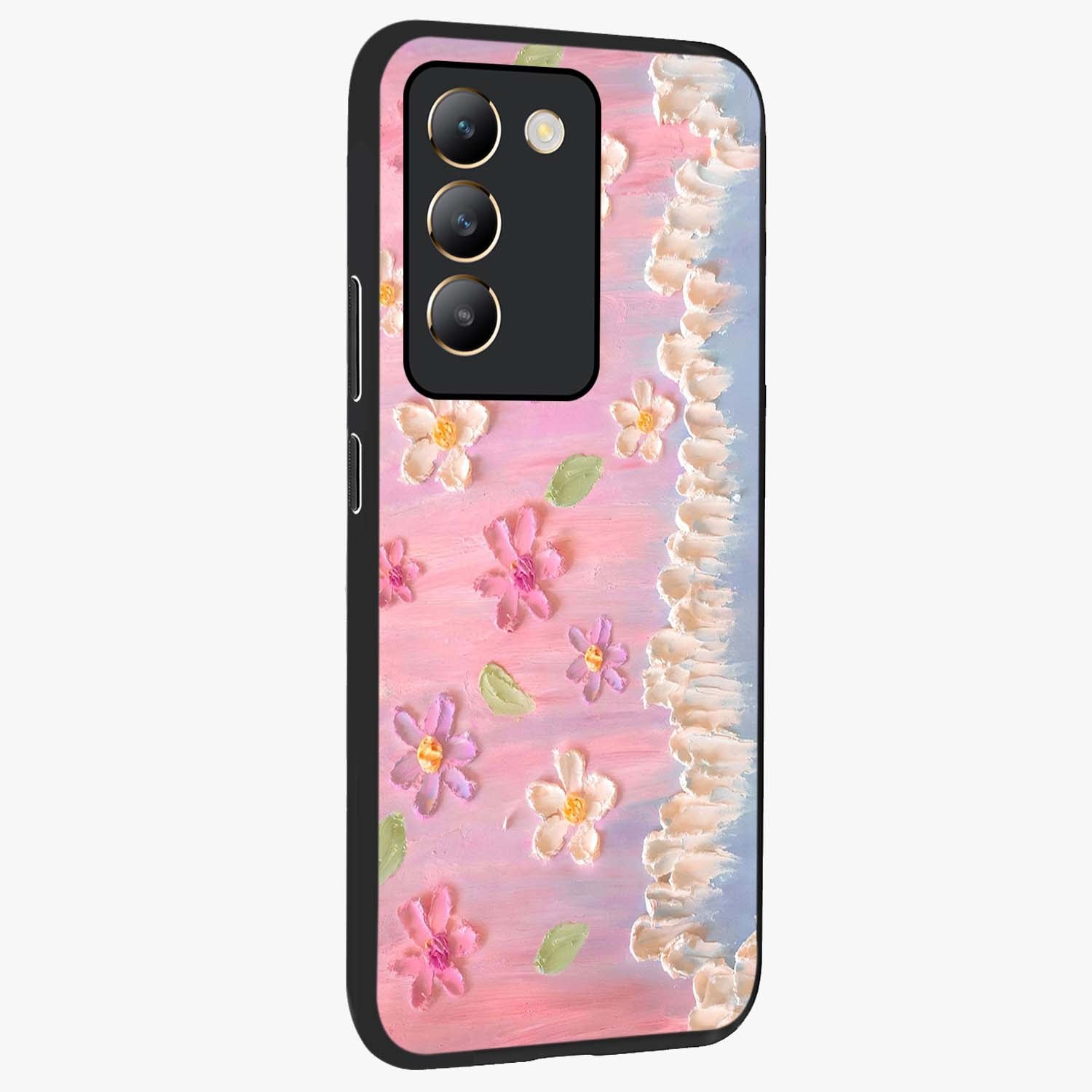 Dreamy Painted Garden Glass Case upright view showcasing vibrant floral garden artwork with artistic nature theme.