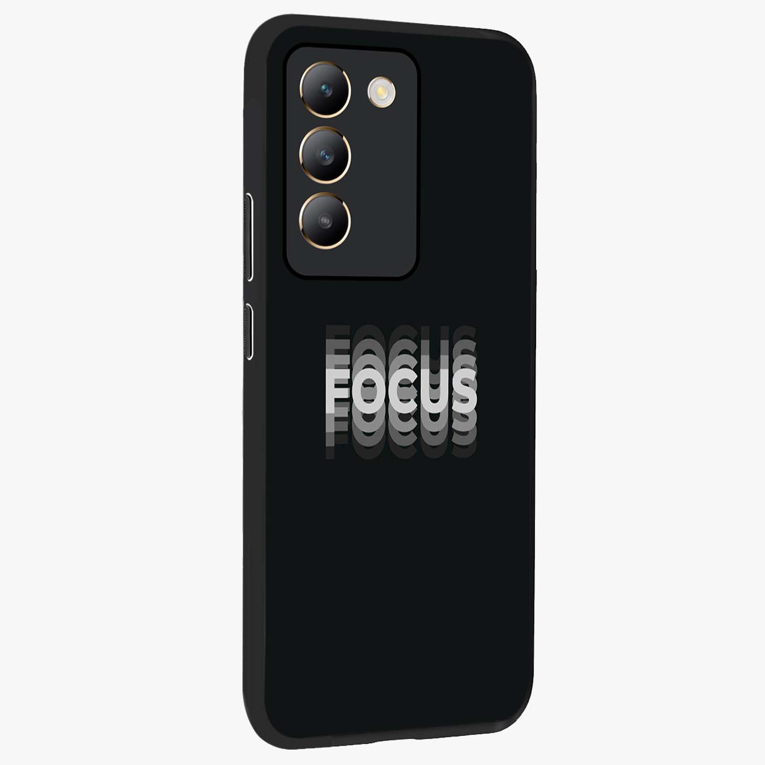 Focus Mode On Glass Case upright view showcasing strong typography statement with sleek motivational theme.