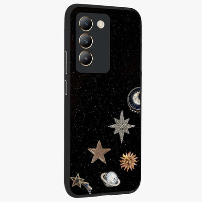 Galactic Charm Glow Glass Case upright view showcasing glowing cosmic charm artwork with magical celestial style.