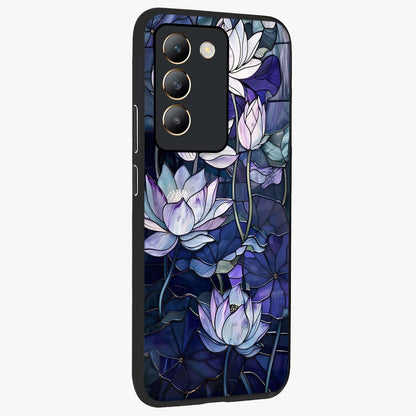 Gloss Petal Rush Glass Case upright view showcasing dynamic floral petal artwork with modern botanical theme.