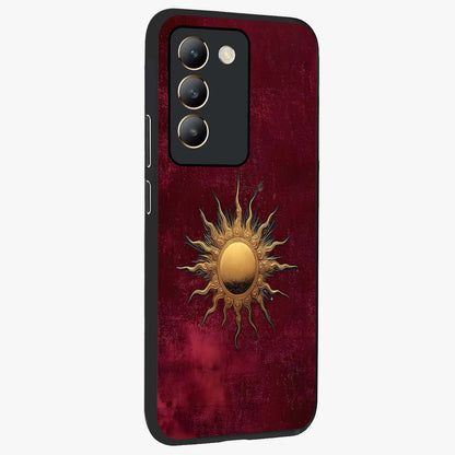 Golden Sun Minimalism Glass Case upright view showcasing simple golden sun artwork with elegant minimalist style.