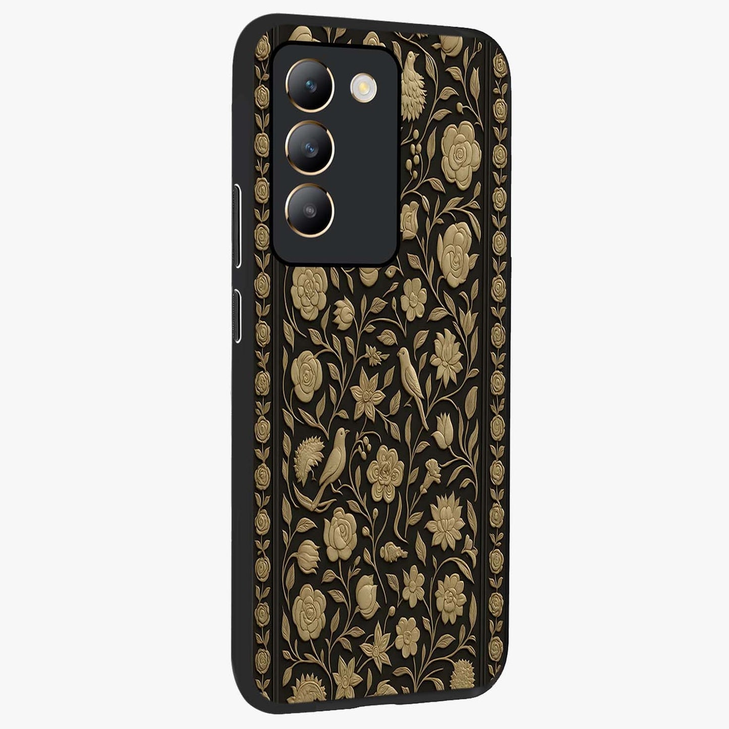 Golden Evil Eye Mandala Glass Case upright view showcasing decorative evil eye mandala artwork with spiritual aesthetic style.