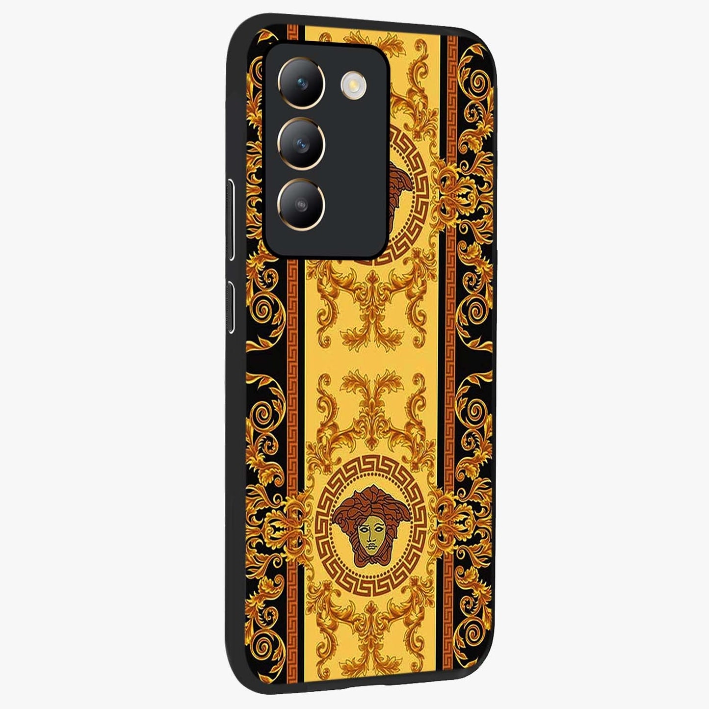 Golden Lotus Glow Glass Case upright view showcasing luminous lotus artwork with peaceful divine theme.