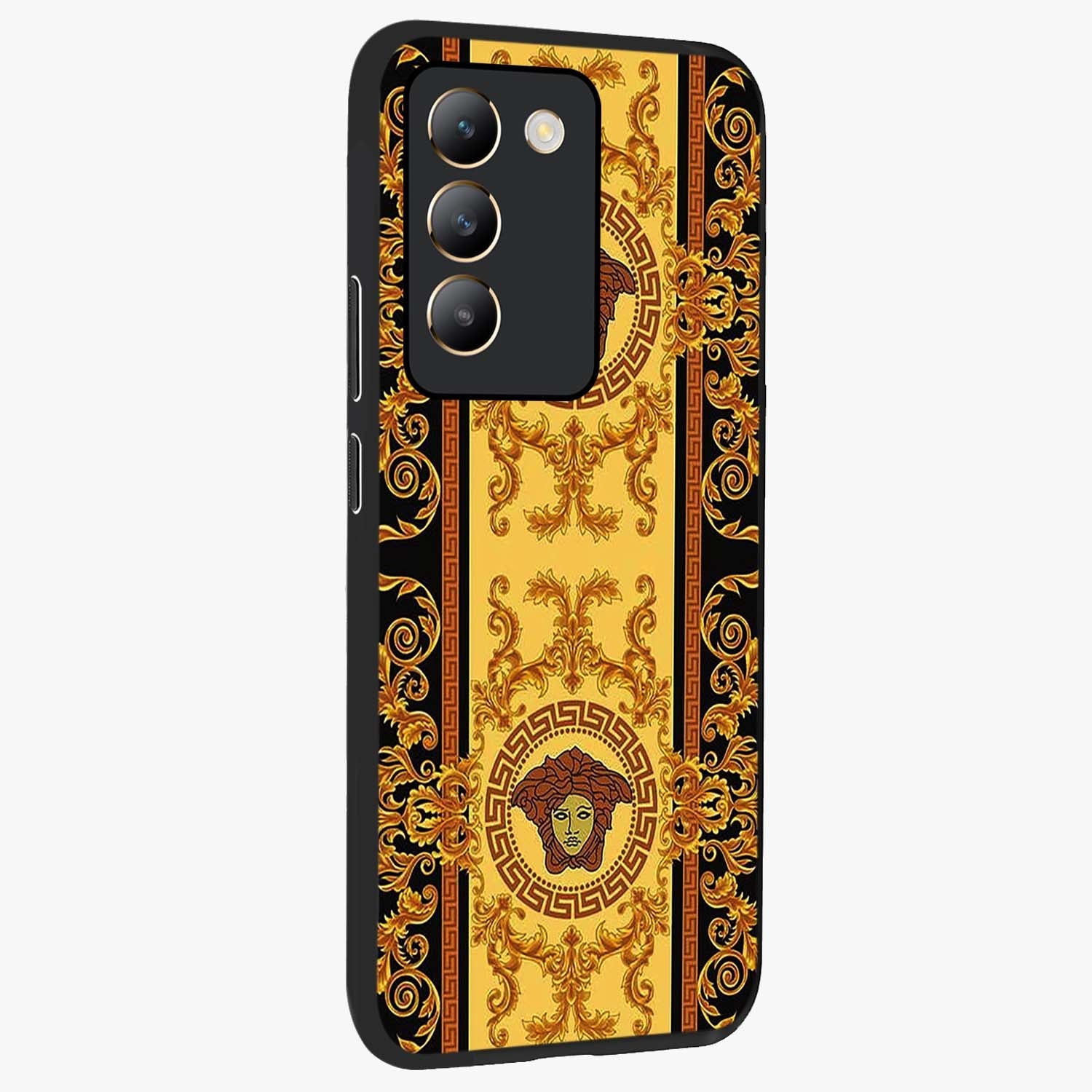 Golden Lotus Glow Glass Case upright view showcasing luminous lotus artwork with peaceful divine theme.