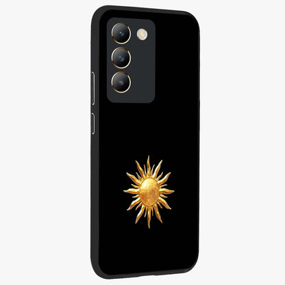 Golden Sun Minimalism Glass Case upright view showcasing haunting graveyard artwork with dramatic dark theme.