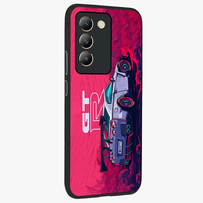 GT-R Car Pattern Glass Case upright view showcasing dynamic car pattern artwork with modern sports theme.