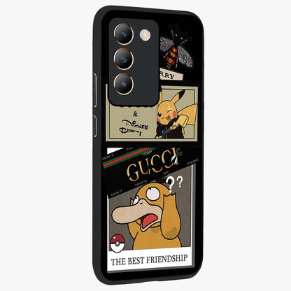 Gucci Play Mashup Glass Case upright view showcasing trendy luxury inspired artwork with modern fashion theme.