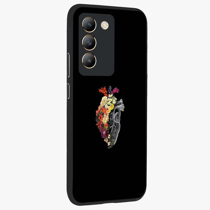 Heart With Flowers Glass Case upright view showcasing decorative heart and floral artwork with sweet romantic theme.
