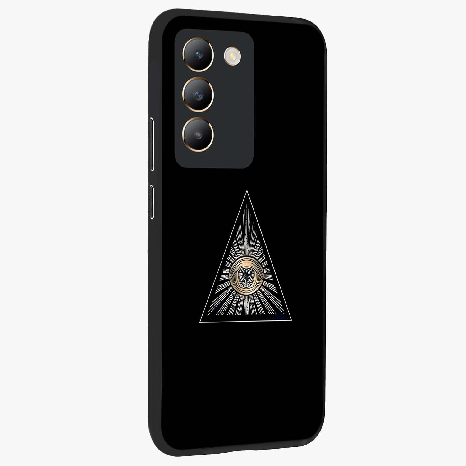 Illuminati Evil Glass Case upright view showcasing striking illuminati artwork with mysterious symbolic theme.