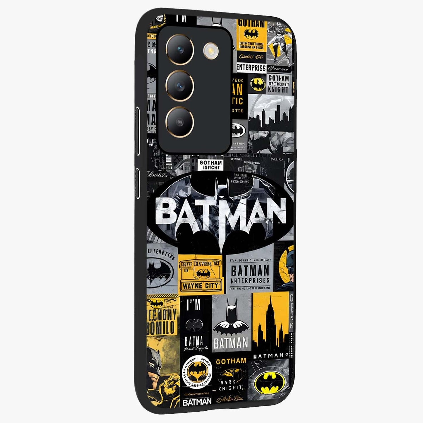 Knight Gotham Rise Glass Case upright view showcasing bold vigilante themed artwork with gothic city vibe.
