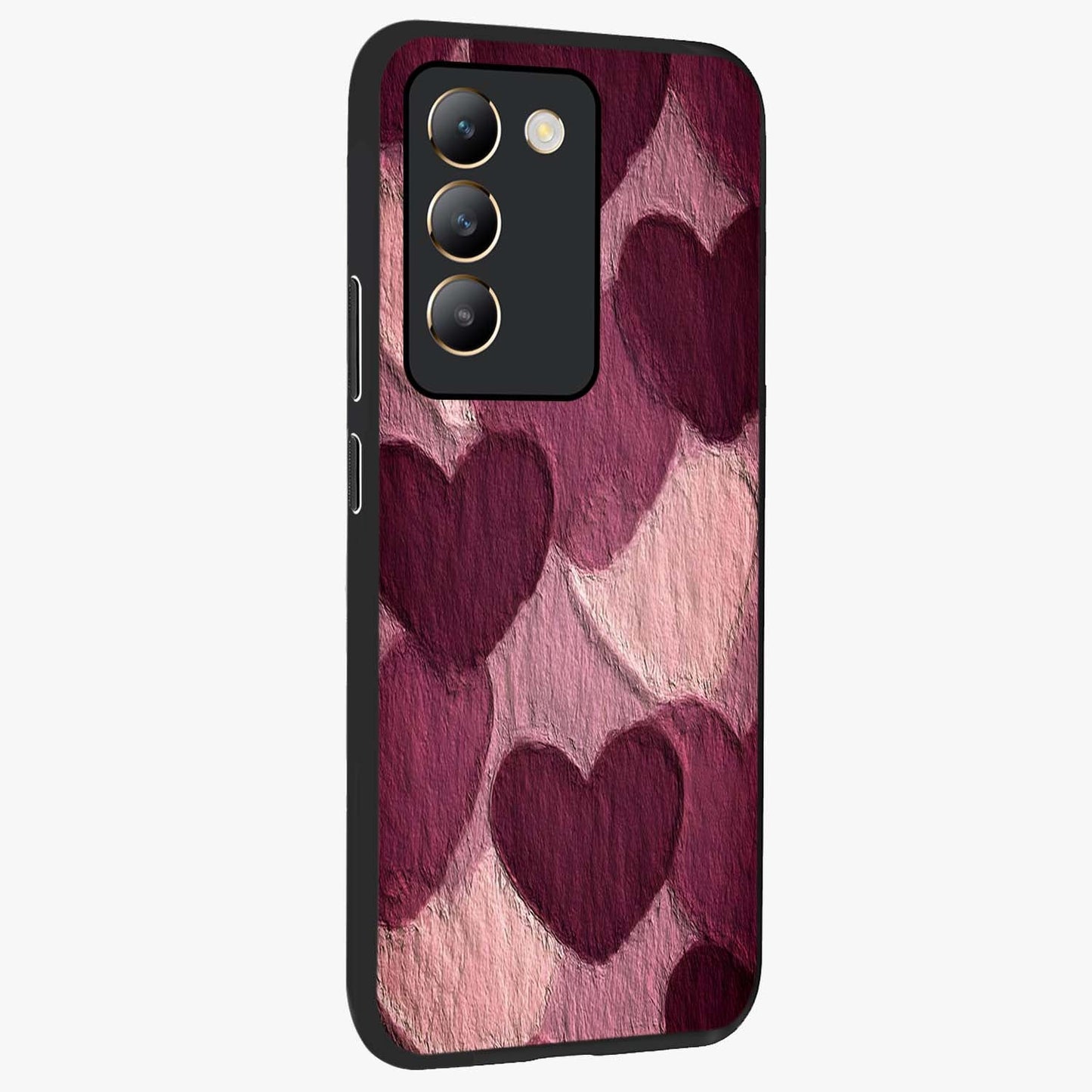 Layered Paper Hearts Glass Case upright view showcasing decorative layered heart artwork with sweet love theme.