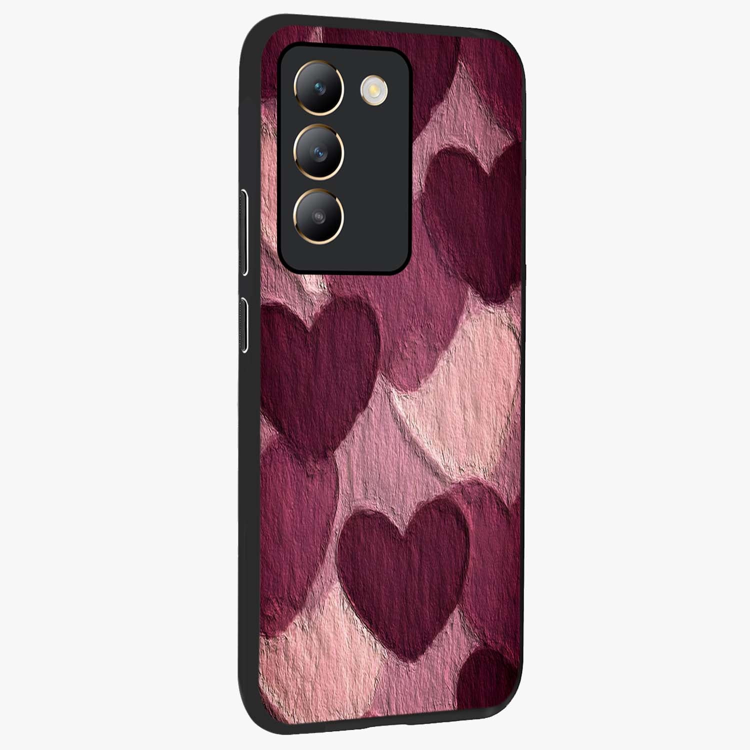 Layered Paper Hearts Glass Case upright view showcasing decorative layered heart artwork with sweet love theme.