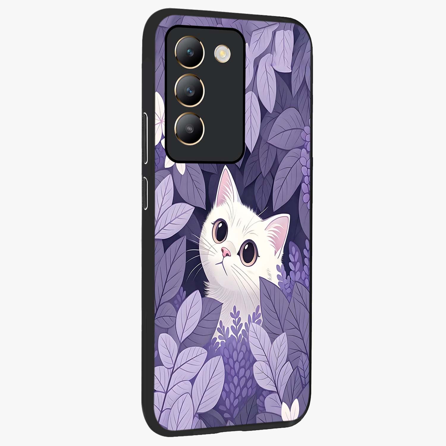 Lilac Hide Peek Cat Glass Case upright view showcasing charming cat artwork with adorable peek theme.