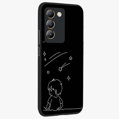 Line Art Boy With Shooting Stars Glass Case upright view showcasing artistic shooting star illustration with minimal style.