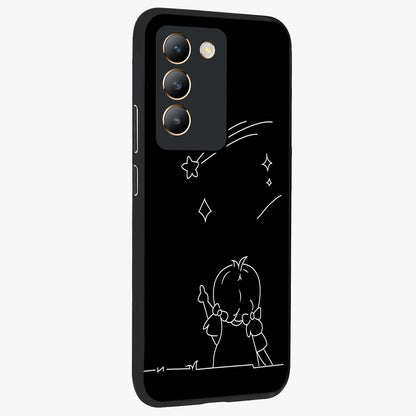 Line Art Girl With Shooting Stars Glass Case upright view showcasing delicate shooting stars artwork with minimal artistic theme.