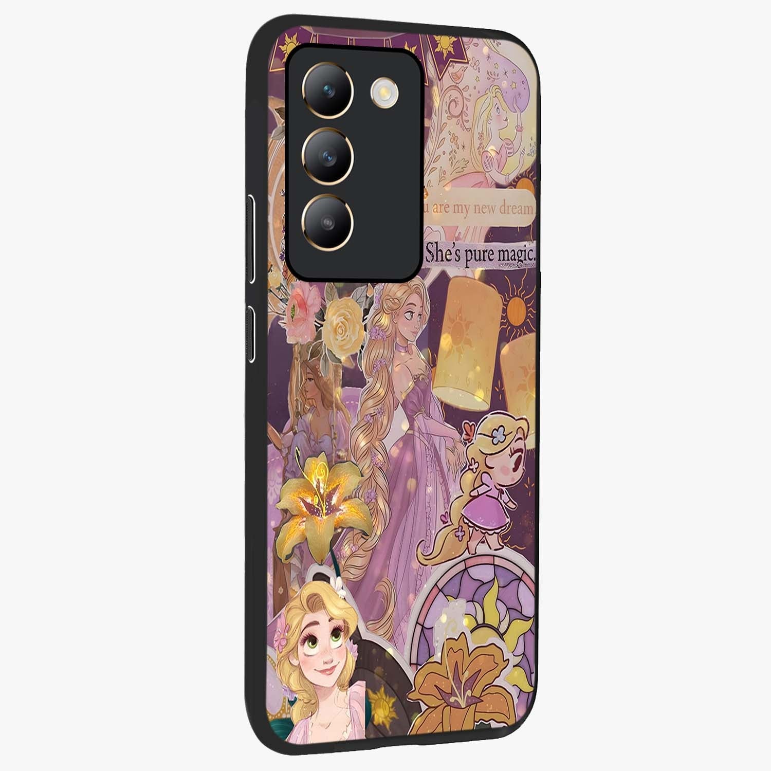 Magical Tangled Dream Glass Case upright view showcasing enchanting artistic artwork with dreamy fantasy theme.