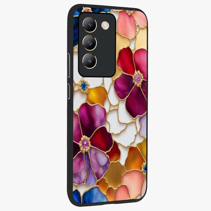 Marble Flower Pattern Glass Case upright view showcasing decorative marble flower artwork with refined style.