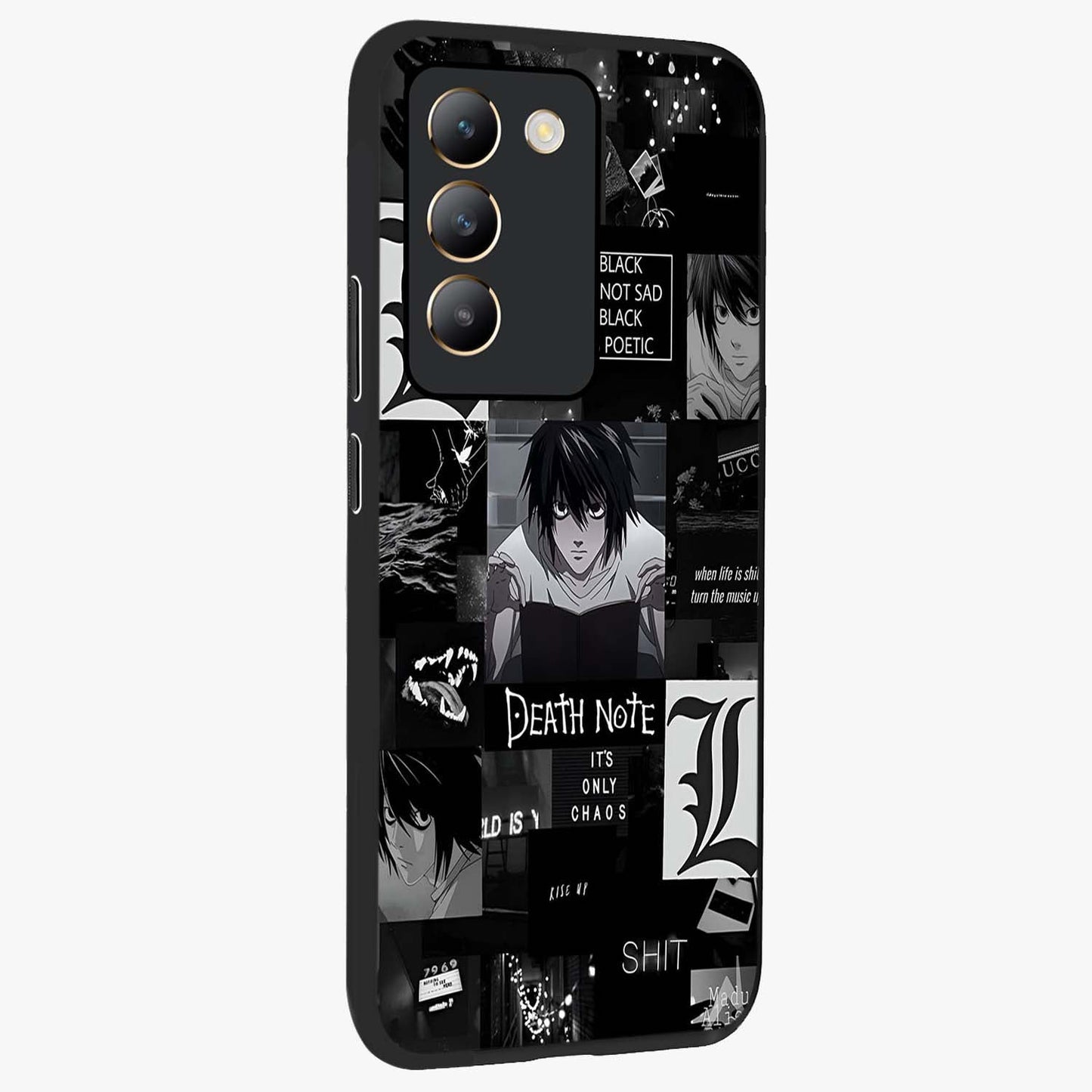 Midnight Chaos Mind Glass Case upright view showcasing expressive abstract artwork with bold dark theme.