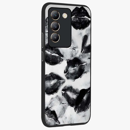 Midnight Kiss Marks Glass Case upright view showcasing stylish kiss mark artwork with trendy romantic theme.